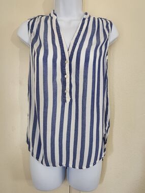 H&M Navy and White Vertical Stripe Sleeveless Button-Front Top